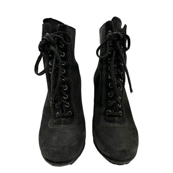 Miu Miu Booties Lace Up Suede Leather Ankle Boots Block High Heel Round Toe 39 - Picture 2 of 16